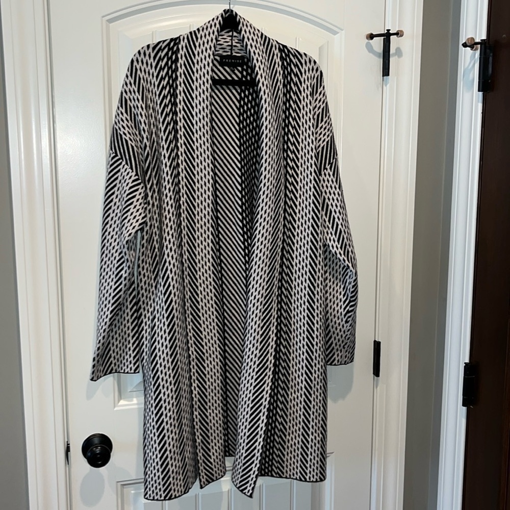 Black and white versatile soft open cardigan topper longer length size XL